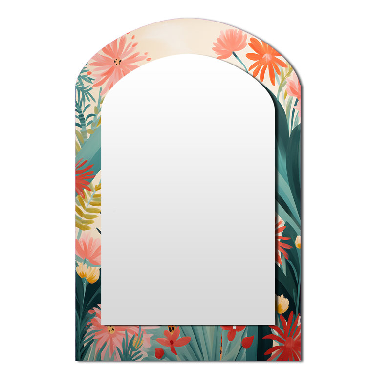 Vert et rose léopard, élégance tropicale IV - décor de miroir mural arche de léopard, 43 po x 33 po