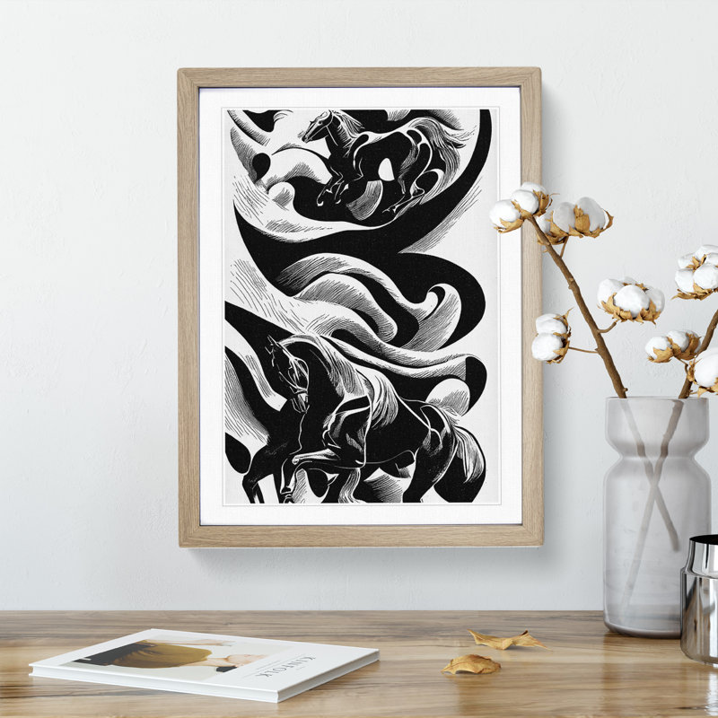 Monochrome Horse No.2 - Framed Print, 34cm H x 25cm W x 2cm D, Oak