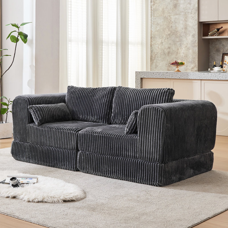 80” Compression Folding Convertible Sleeper Sofa Bed, Gray