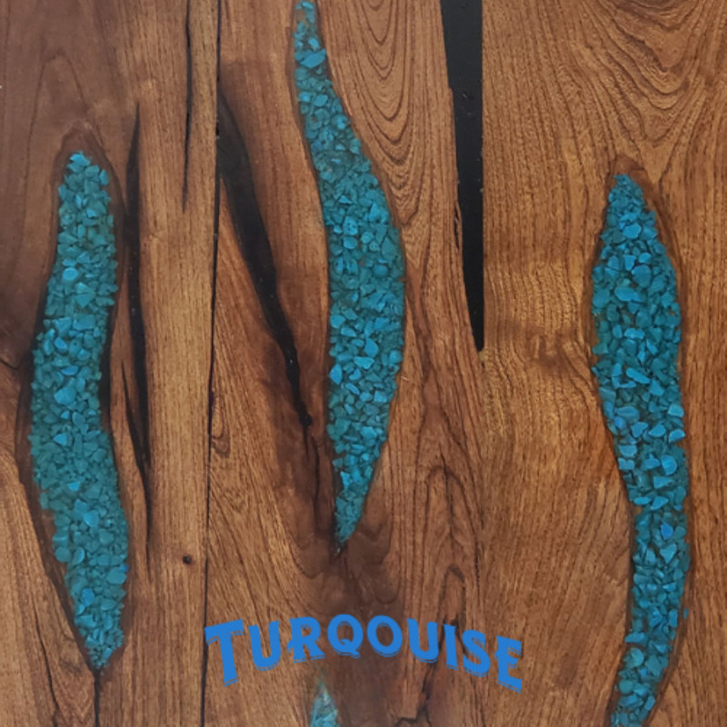 Console Live Edge Mesquite: incrustation turquoise, base en fer forgé à la main