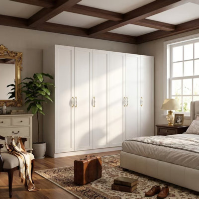 94.5" W 6-Door Wardrobe Armoire with Hanging Rods