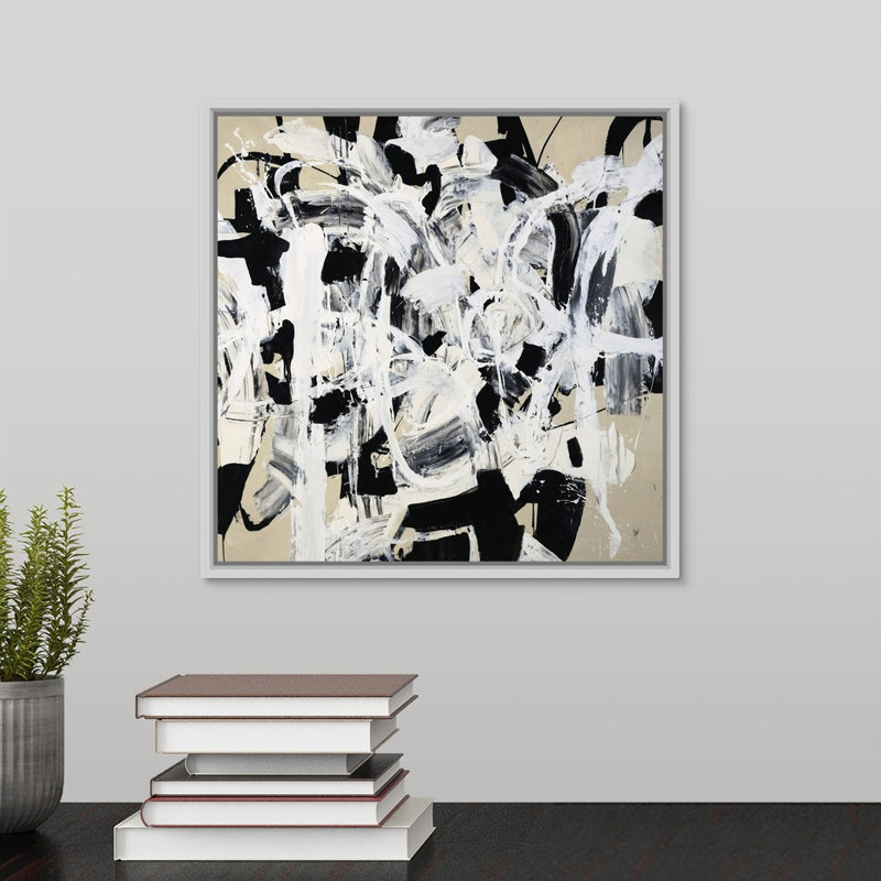 « double talk », peinture sur toile, H 13,7 po x l 13,7 po x P 1,75 po, Cadre flottant blanc