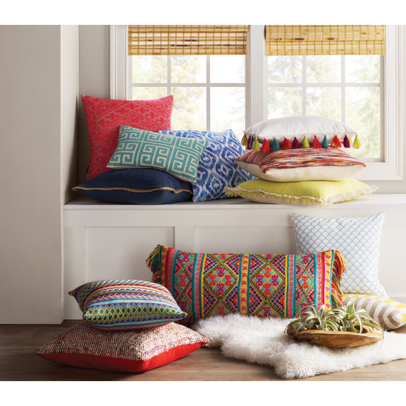 Lila 20'' Beige and Red Cotton Velvet Throw Pillow
