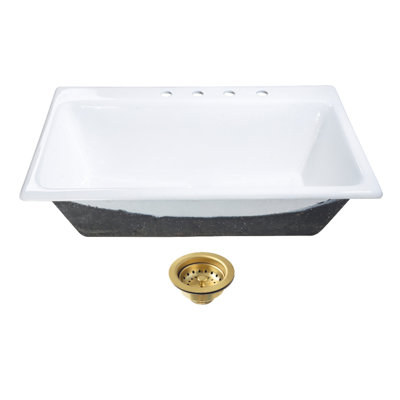 Kingston Brass Towne 36-Inch Cast Iron Self-Rimming Single Bowl Drop-In Kitchen Sink With 4-Hole Drain And Strainer