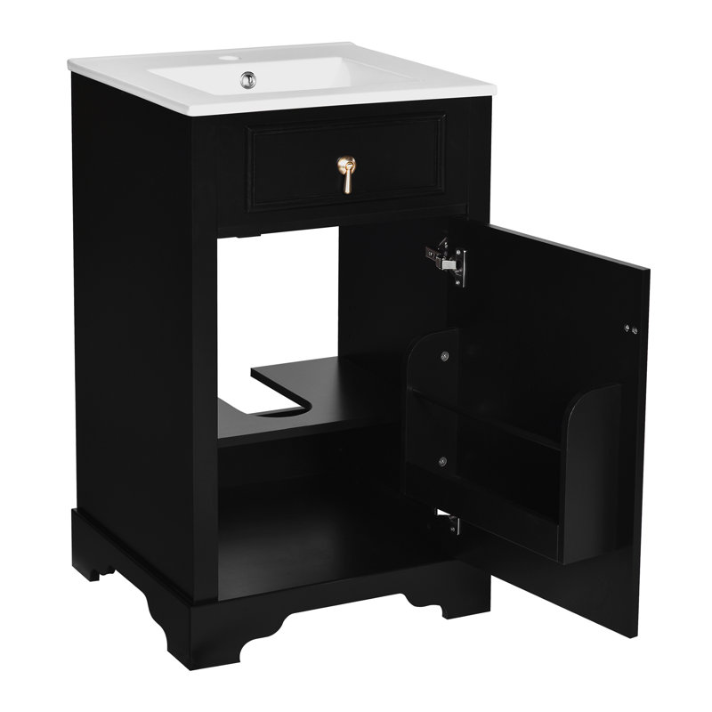 Meuble-lavabo de salle de bain avec lavabo en céramique, Noir