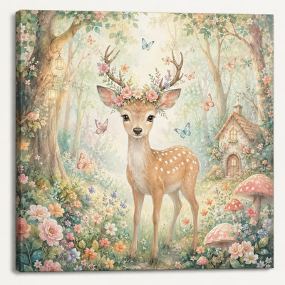 «Whimsical Deer Woodland», impression de livre de contes floraux de chambre de bébé du Jabreon