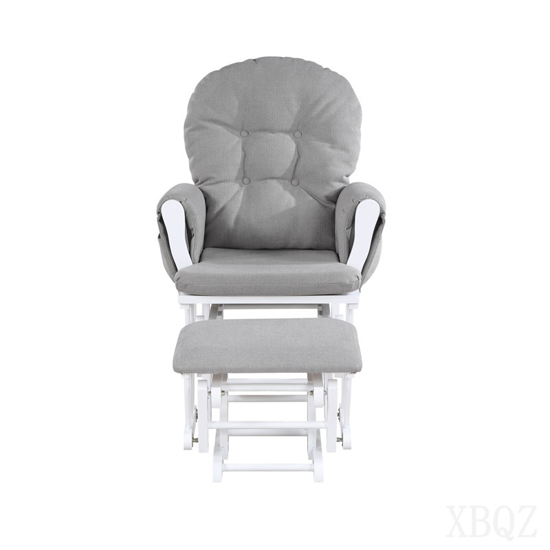 Fauteuil coulissant et repose-pieds en bois blanc et tissu huître