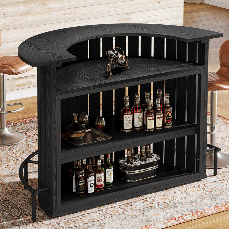 Table de bar à 4 niveaux, mini table de bar en forme d'arc avec repose-pieds, Noir