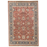 Hand Knotted Wool Area Rug in Red And Navy