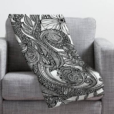 Jeté blanc noir oiseau en fleurs