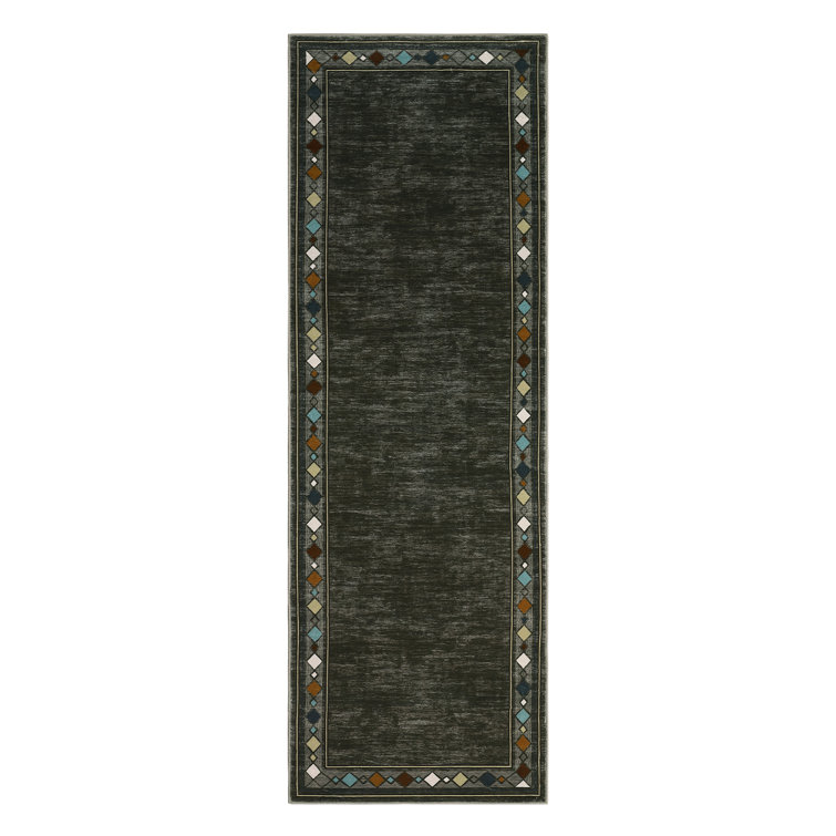 Modern Machine Washable Rugs Bordered Design Non-Slip Low Pile Rubber Backing Indoor Area Rug for Living Room Bedroom Kitchen Dining Room