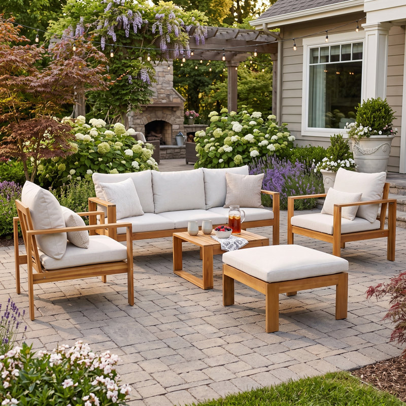 Ensemble de canapé modulaire d'extérieur 5 pièces en bois d'acacia