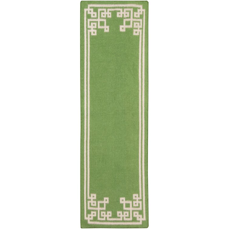 Alameda Geometric Handmade Flatweave Wool Green/Ivory Area Rug