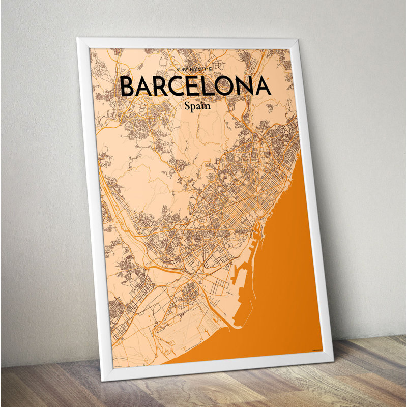 Barcelona City Map - No Frame Print, 50.8cm H x 40.6cm W x 0.13cm D