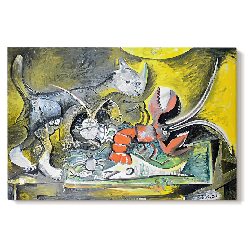 Nature morte avec un chat et un homard - Pablo Picasso - Toile tendue avec châssis -1962, 32x48