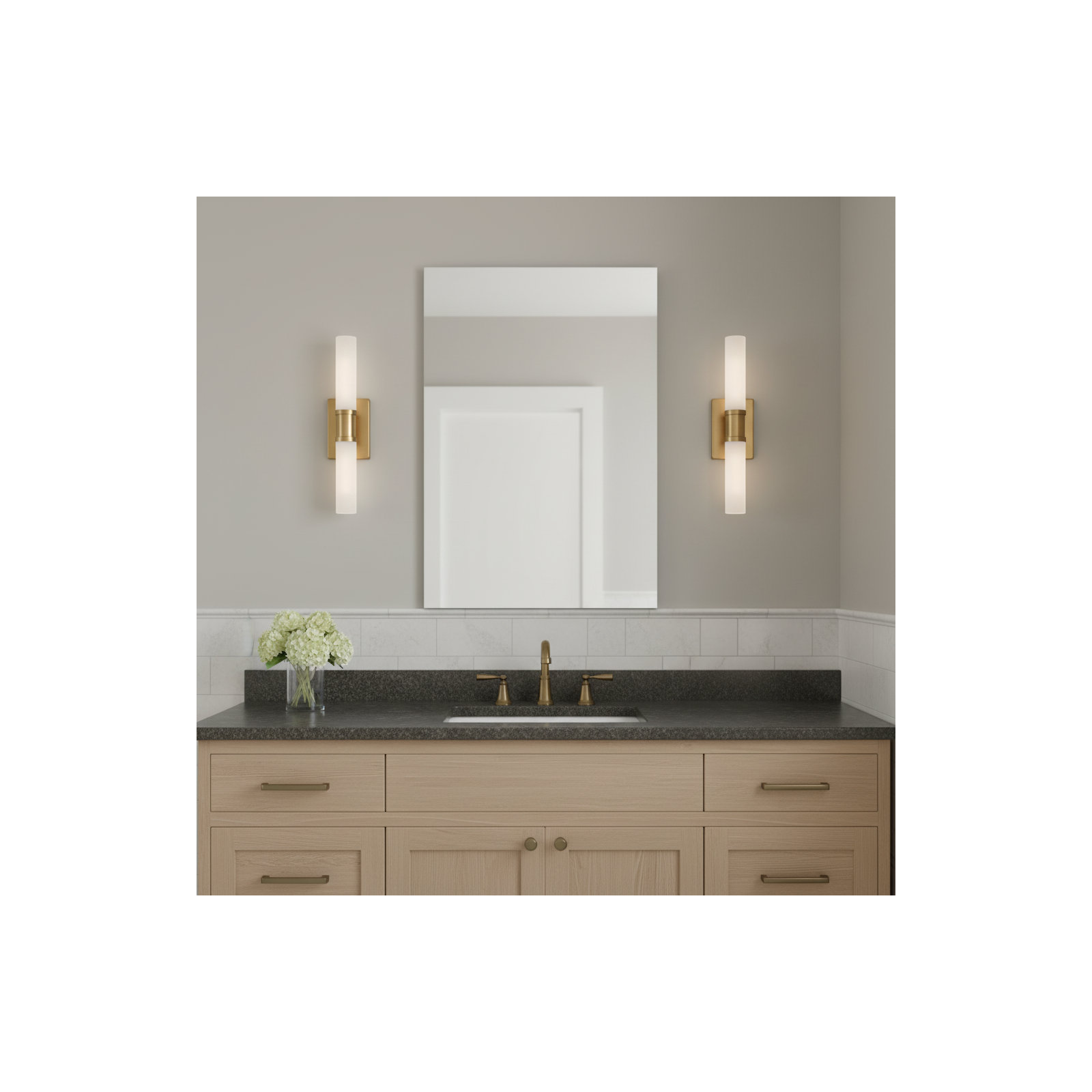 Evelien 2-Light Dimmable Metal Vanity Light, Satin Brass, 60 W, 20" H x 5" W x 3.63" D