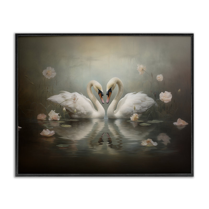 Giclée encadrée de cygnes romantiques, design par Arlington Prints, H 11 po x l 14 po, Giclée encadrée noir minuit