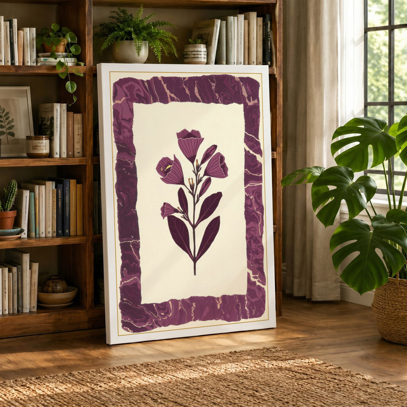 Framed Purple Bloom Botanical - Wrapped Canvas, 36x24 - 91.4 x 61.0 cm, Black Border