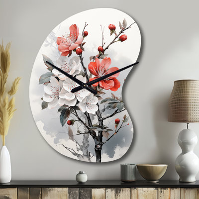 Asian Art Apple Blossom I - Asian Art Unique Shape Metal Wall Clock, Global Asymmetrical Wall Clock Print