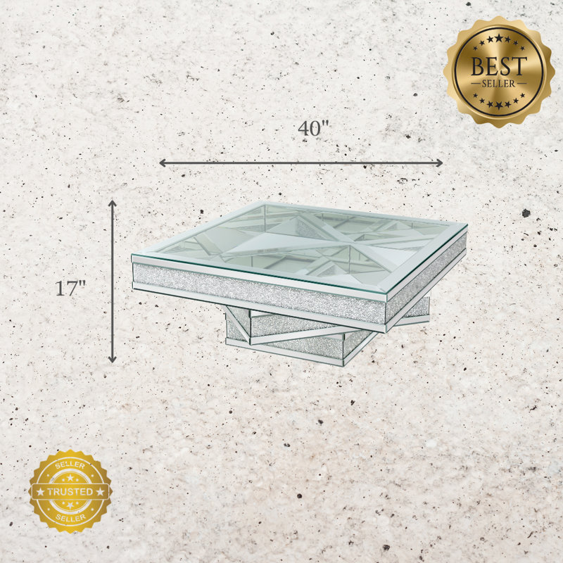 Coffee Table 40" Square In Clear Mirror Ken Design