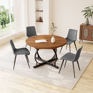 59''Round Dining Table Set, Mid Century Modern Round Dining Table