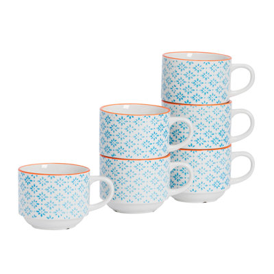 Nicola Spring - Hand-Printed Stacking Teacups - 260ml - Blue