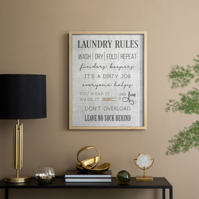 Neutral Laundry Rules Framed Print - Solid Wood