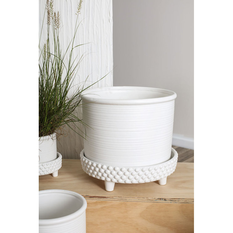Hendrikka Handmade Ceramic Pot Planter, White, 11" H x 12.5" W x 12.5" D
