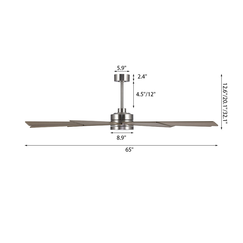 Ventilateur de plafond intérieur avec télécommande, 9 pales en contreplaqué, 65", Nickel avec pales à grain de bois