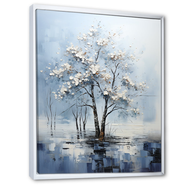 «Maple Trees In Stormy Blue Tones I» sur toile, Cadre flottant blanc, H 32 po x l 16 po x P 1 po