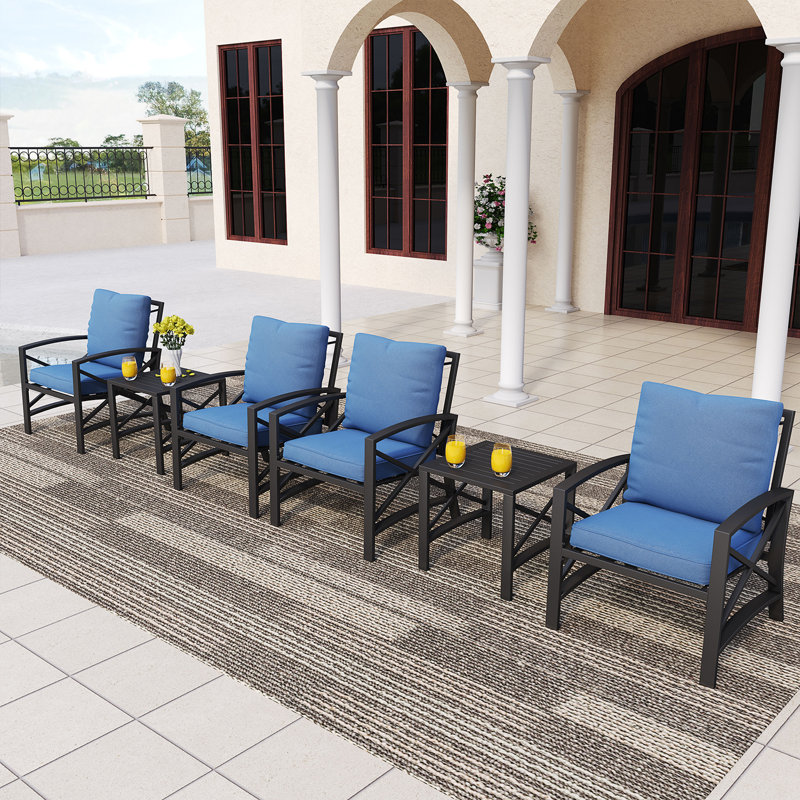 Ensemble de conversation pour patio 6 pièces Cumbie, Bleu