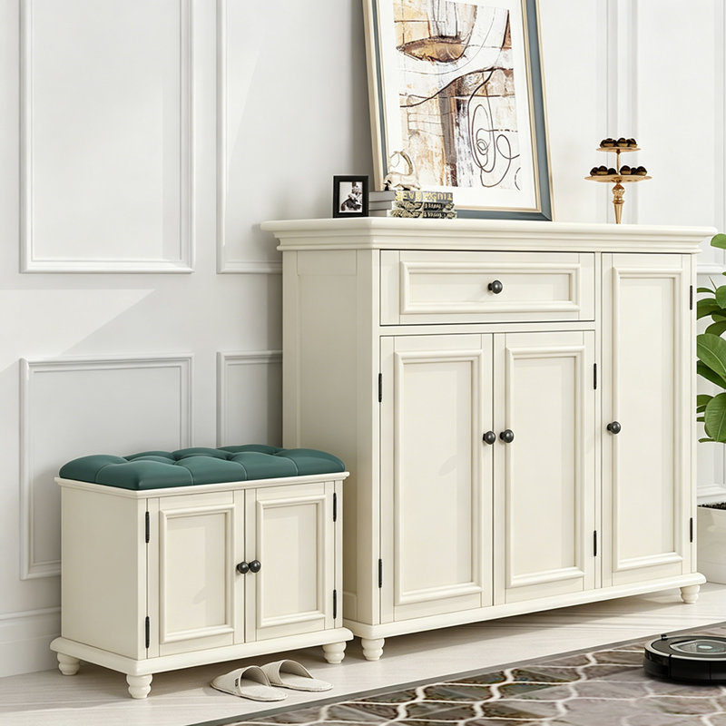 Armoire à chaussures moderne simple en acajou massif avec tiroir simple, H 44,09 po x l 49,21 po x P 14,96 po