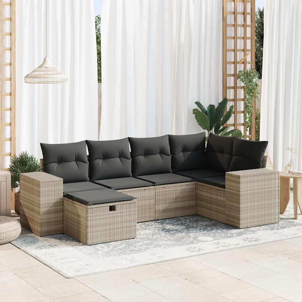 Vidaxl 6-Tlg. Garten-Sofagarnitur Mit Kissen Hellgrau Poly Rattan