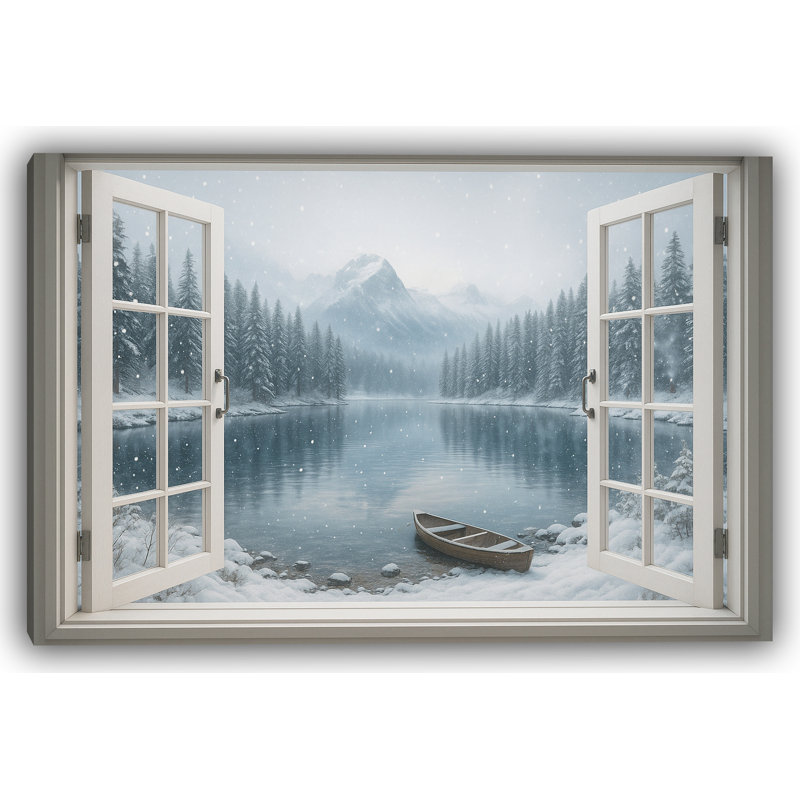 Mountain Silence - Winter Window View Landscape, art mural, H 24 po x l 36 po