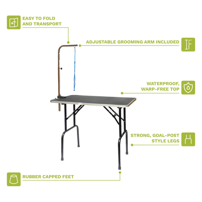 Black Foldable Pet Grooming Table with Adjustable Arm