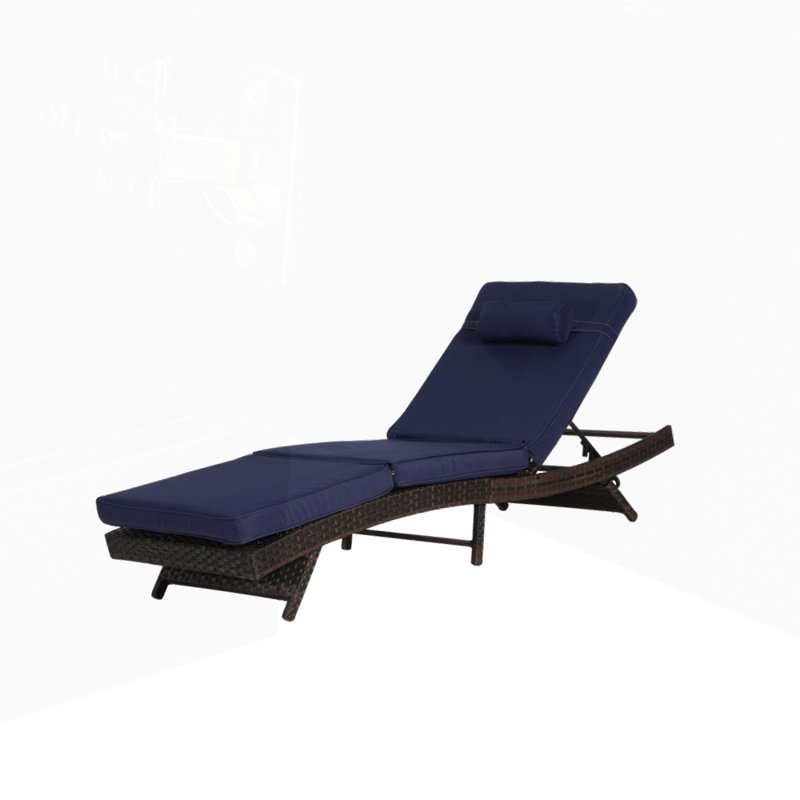 Outdoor Wicker Long Reclining  Lounge Chair Set of 2, Dark Blue