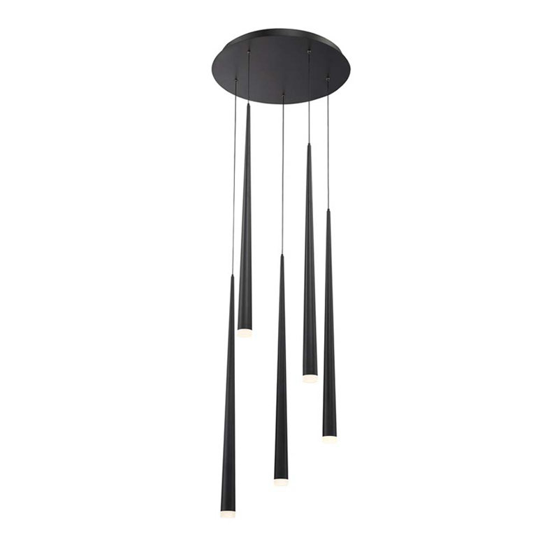 Cascade Matte Black 5-Light LED Pendant with Frosted Glass