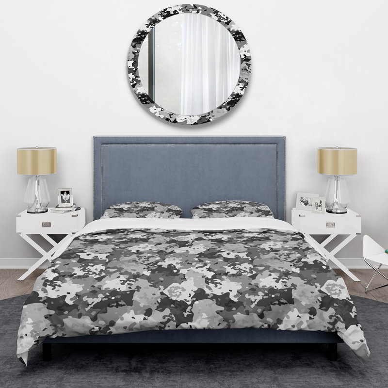 Camouflage blanc et noir - ensemble de housse de couette abstrait - microfibre de polyester