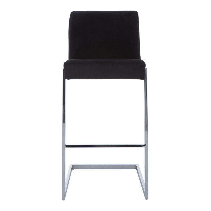 Elsberry Upholstered Counter Stool with Metal Frame, Silver, Black