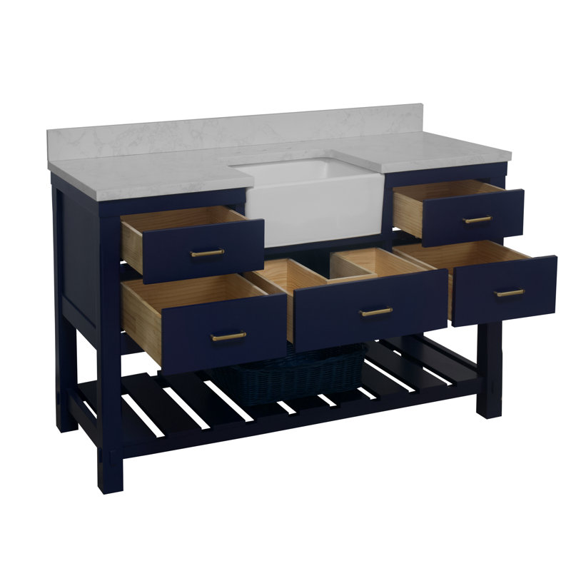 Ensemble de meuble-lavabo simple 60 po Hitton, Bleu royal, Carrare d'ingénierie