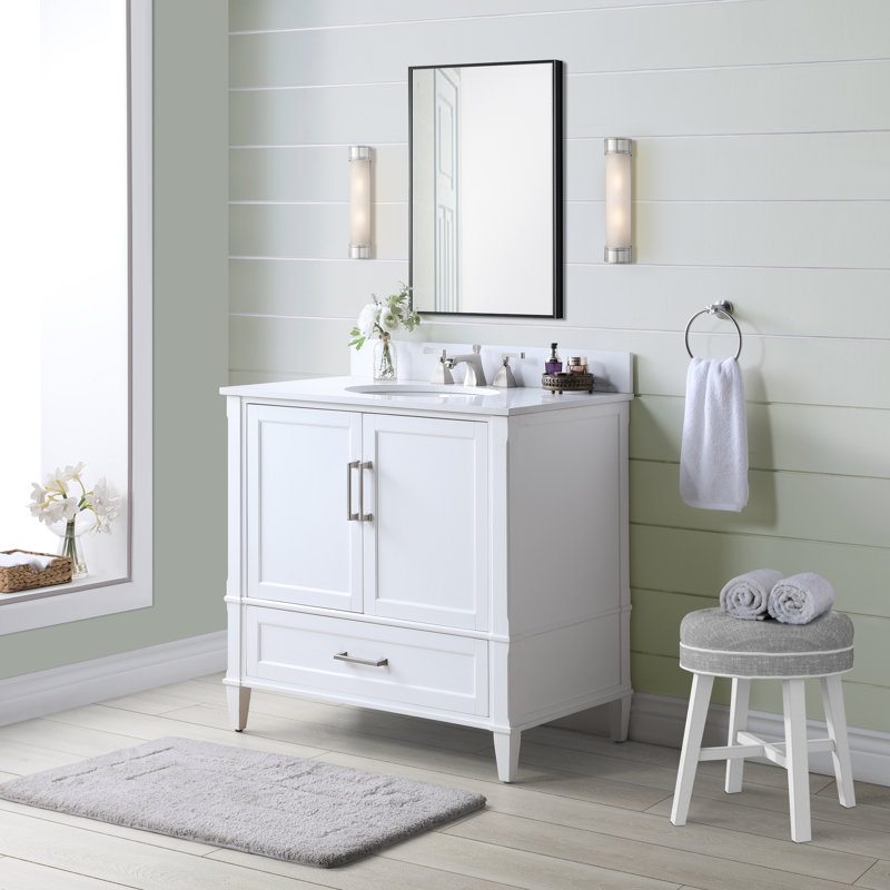 Montauk 36'' W Single Vanity, White Granite, Midnight Black