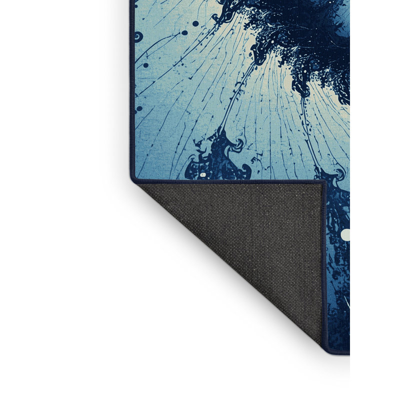 Tapis à motif abstrait bleu et bleu marine doux et moelleux à motif d'édredons de Mandelbrot, 5 x 8