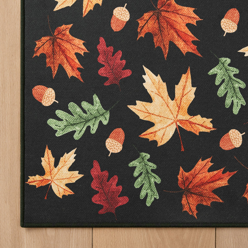 Tapis de cuisine CHI Madeline 20 po x 33 po, Feuilles, noir
