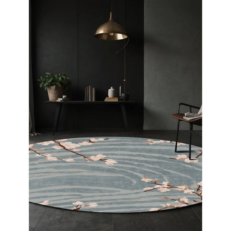 Machine Washable Gray Area Rug, Round 7'