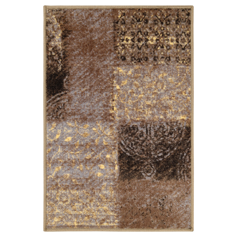 Hadley Damask Geometric Design 100% Nylon Non-Slip Indoor Area Rug, Rectangle 6' x 9'