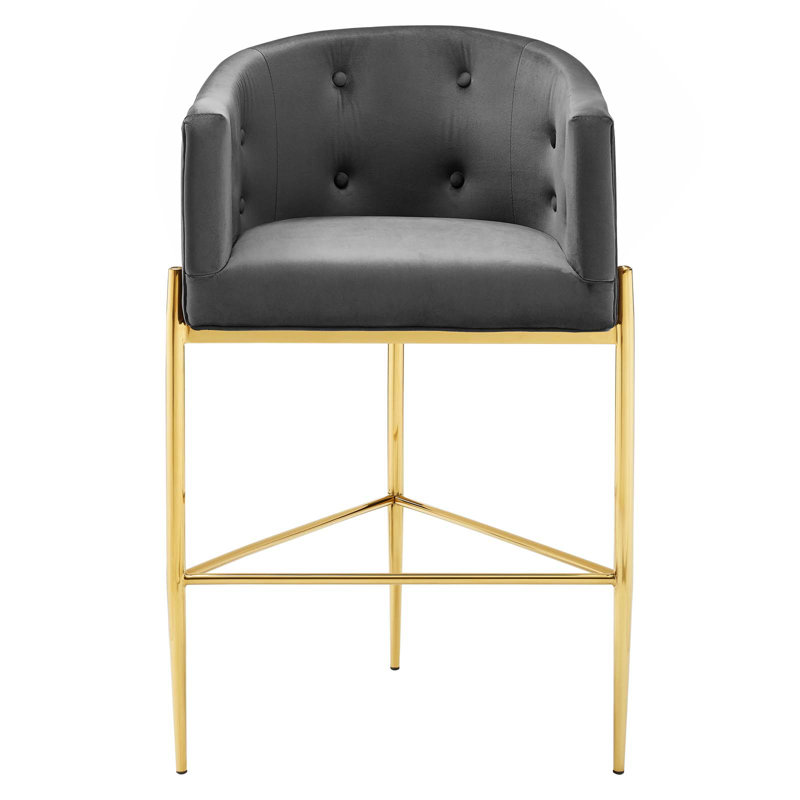 Savour Tufted Performance Velvet Bar Stool, Charcoal, Bar Stool (29” Seat Height)