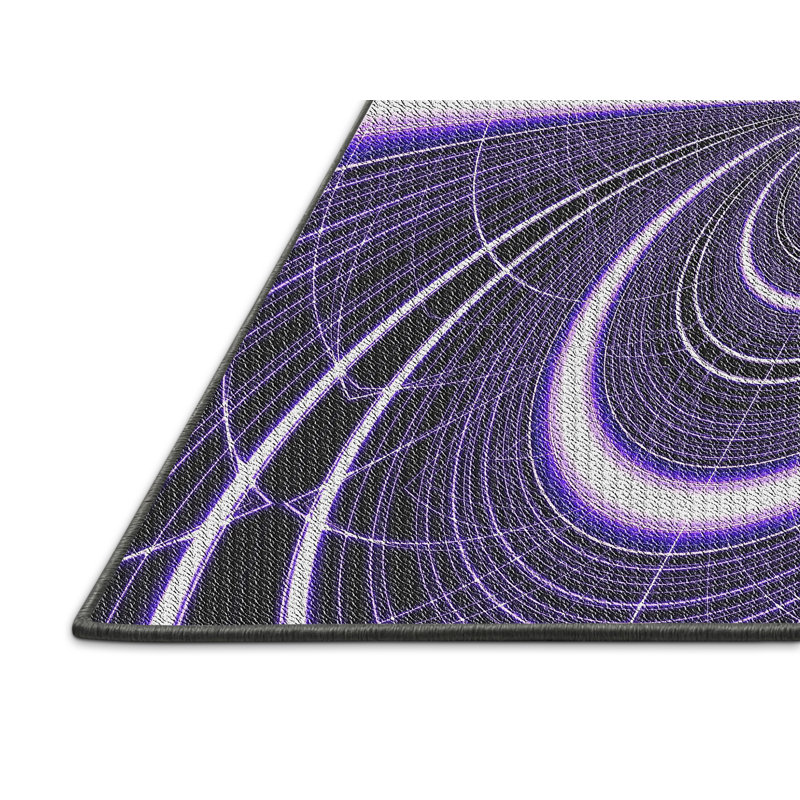 Laine tissée à la machine à motifs géométriques et polyester mauve/noir Tapis décoratif, Rectangle 6 pi x 9 pi