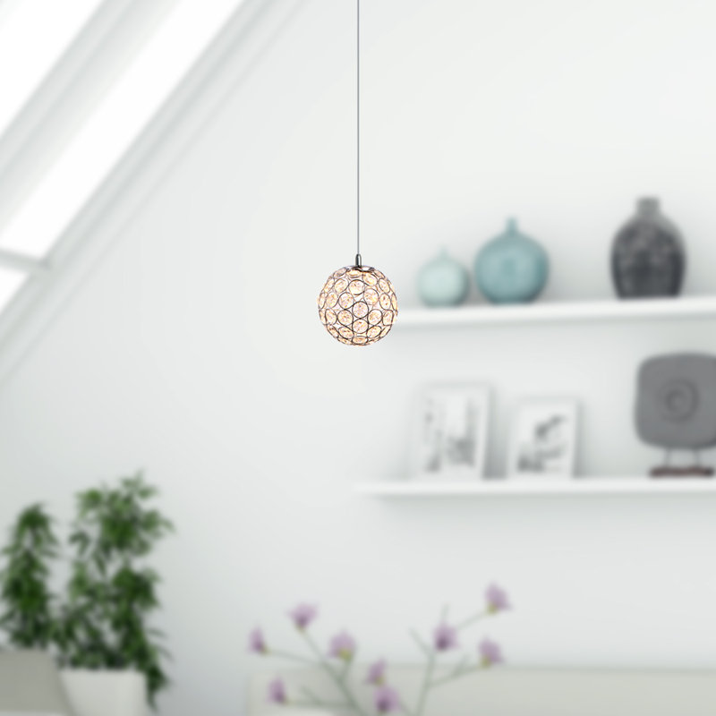 Luminaire suspendu sphérique unique à 1 lumière Tietjen, Chrome