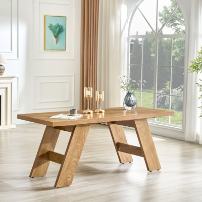 71×31.5 Inches MDF Splicing Rectangular Dining Table Double-Panel Outward-Sloping Table Legs Modern Dining Table For Home Use Accommodates 6-8 People,