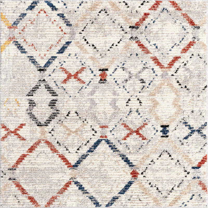 Tapis beige à motif géométrique Tucson, Carré 6 pi